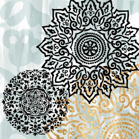 Rosettes on Aqua I Black Modern Wood Framed Art Print with Double Matting by Studio W