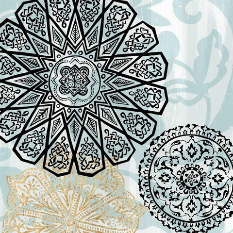 Rosettes on Aqua III White Modern Wood Framed Art Print with Double Matting by Studio W