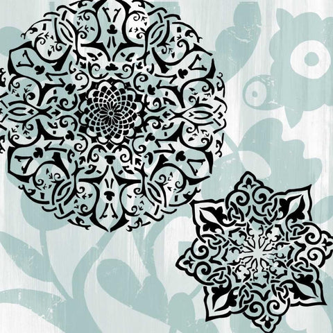 Rosettes on Aqua IV Gold Ornate Wood Framed Art Print with Double Matting by Studio W