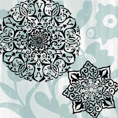 Rosettes on Aqua IV White Modern Wood Framed Art Print with Double Matting by Studio W