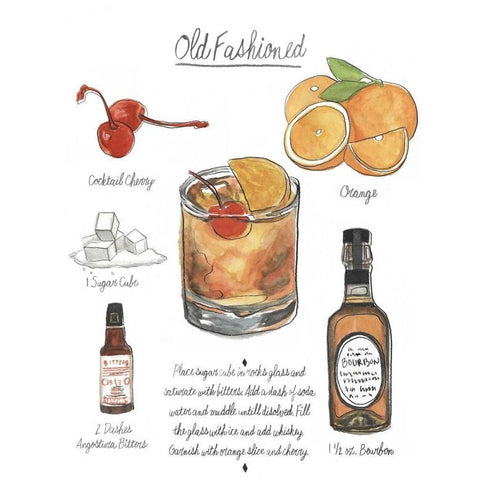 Classic Cocktail - Old Fashioned White Modern Wood Framed Art Print by McCavitt, Naomi