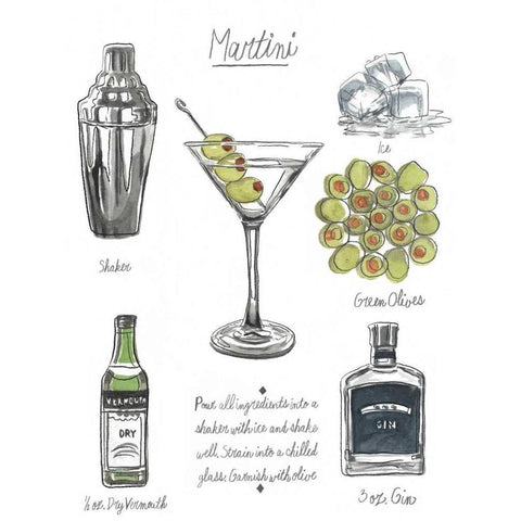 Classic Cocktail - Martini Gold Ornate Wood Framed Art Print with Double Matting by McCavitt, Naomi