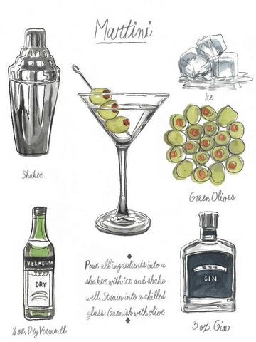 Classic Cocktail - Martini White Modern Wood Framed Art Print with Double Matting by McCavitt, Naomi