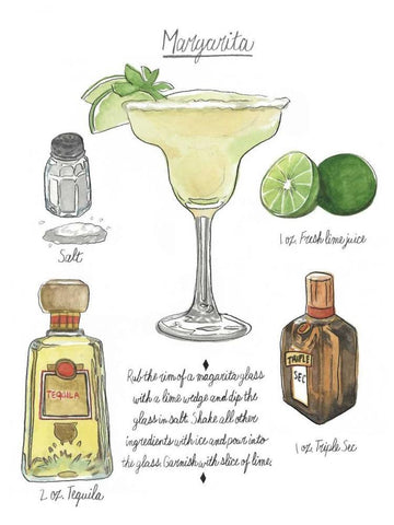 Classic Cocktail - Margarita White Modern Wood Framed Art Print with Double Matting by McCavitt, Naomi