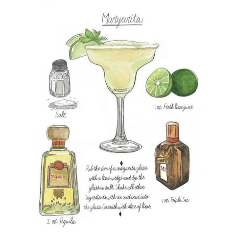 Classic Cocktail - Margarita White Modern Wood Framed Art Print by McCavitt, Naomi