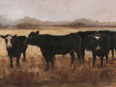 Black Cows I Black Ornate Wood Framed Art Print with Double Matting by Harper, Ethan
