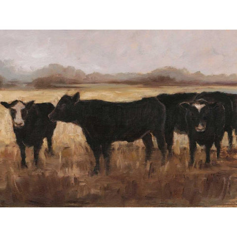 Black Cows I Gold Ornate Wood Framed Art Print with Double Matting by Harper, Ethan