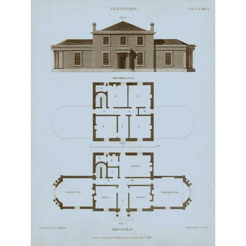 Chambray House and Plan I White Modern Wood Framed Art Print by Kelly, Thomas