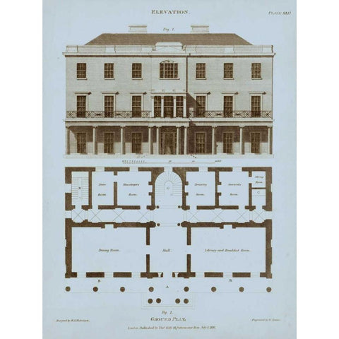 Chambray House and Plan II Black Modern Wood Framed Art Print with Double Matting by Kelly, Thomas