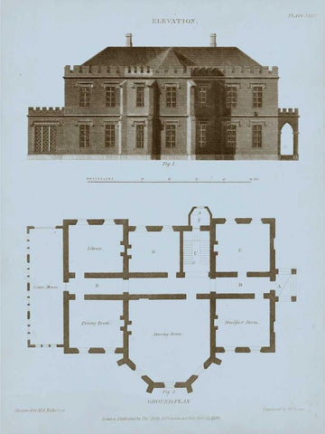 Chambray House and Plan III Black Ornate Wood Framed Art Print with Double Matting by Kelly, Thomas