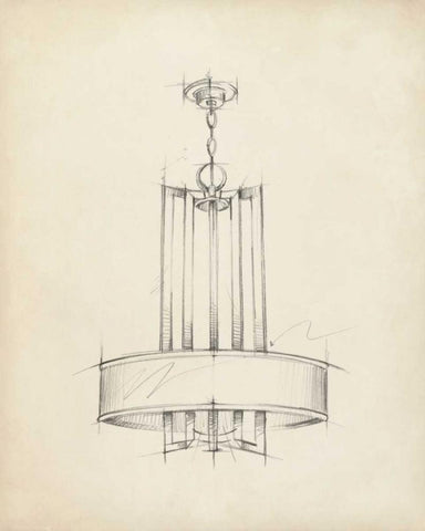 Mid Century Chandelier I Black Ornate Wood Framed Art Print with Double Matting by Harper, Ethan