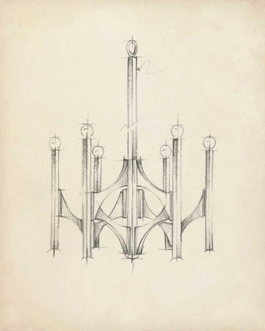 Mid Century Chandelier II Black Ornate Wood Framed Art Print with Double Matting by Harper, Ethan