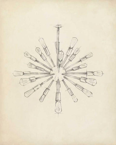 Mid Century Chandelier III Black Ornate Wood Framed Art Print with Double Matting by Harper, Ethan