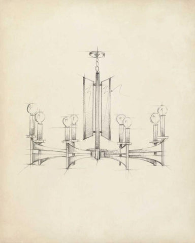 Mid Century Chandelier IV Black Ornate Wood Framed Art Print with Double Matting by Harper, Ethan