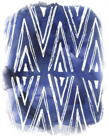 Indigo Batik Vignette II White Modern Wood Framed Art Print with Double Matting by Vess, June Erica