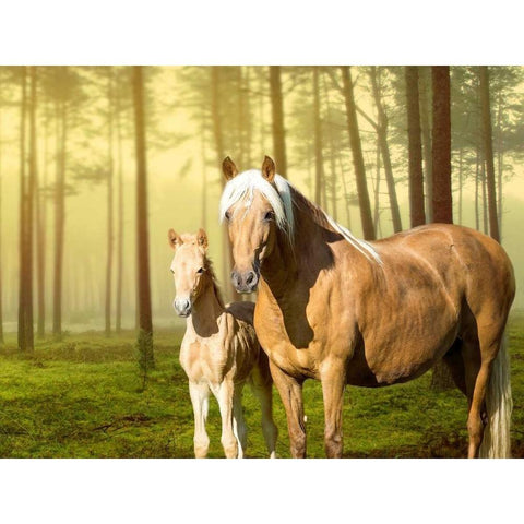 Horses in the Field II White Modern Wood Framed Art Print by Sturgeon, Ozana