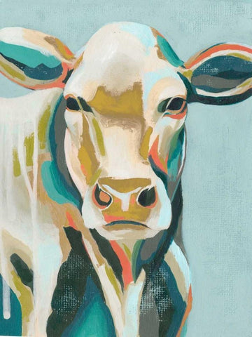 Colorful Cows III Black Ornate Wood Framed Art Print with Double Matting by Popp, Grace