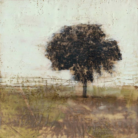 Tree in the Meadow I White Modern Wood Framed Art Print with Double Matting by Goldberger, Jennifer