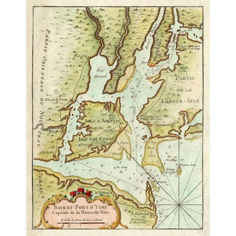 Petite Map of the Port of New York Black Modern Wood Framed Art Print with Double Matting by Unknown