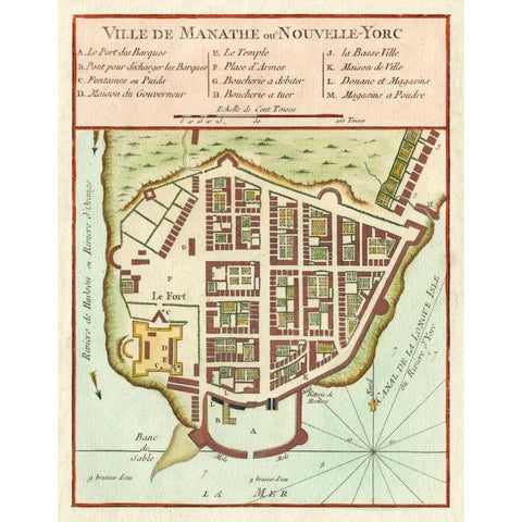 Petite Map of Manhattan, New York Gold Ornate Wood Framed Art Print with Double Matting by Unknown