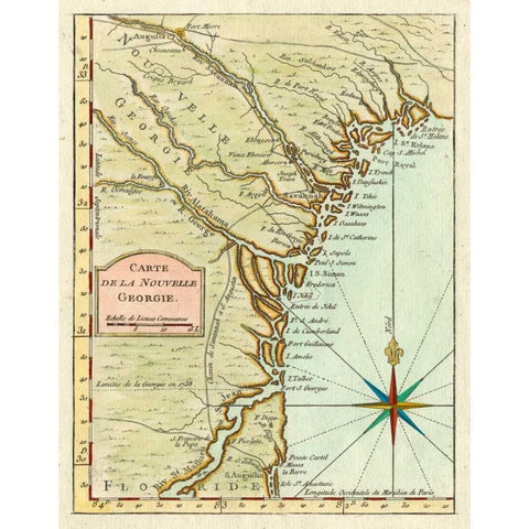 Petite Map of Georgia Gold Ornate Wood Framed Art Print with Double Matting by Unknown