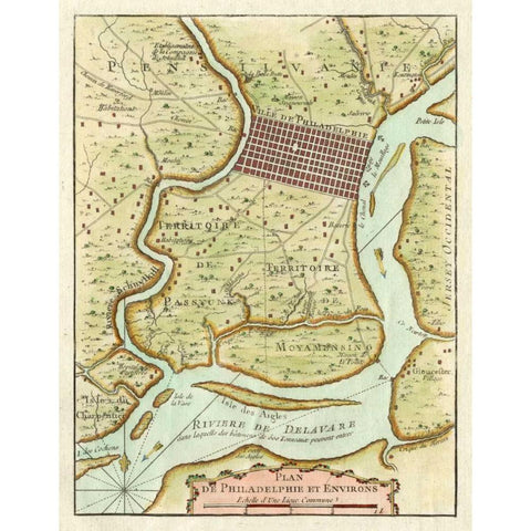 Petite Map of Philadelphia Gold Ornate Wood Framed Art Print with Double Matting by Unknown