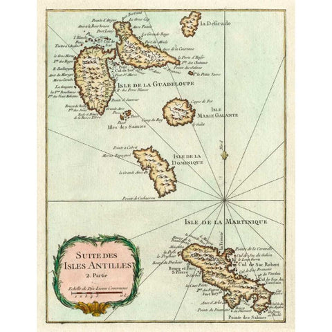 Petite Map of the Antilles Islands I Gold Ornate Wood Framed Art Print with Double Matting by Unknown