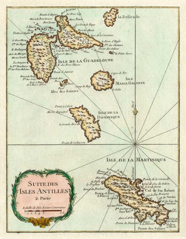 Petite Map of the Antilles Islands I Black Ornate Wood Framed Art Print with Double Matting by Unknown