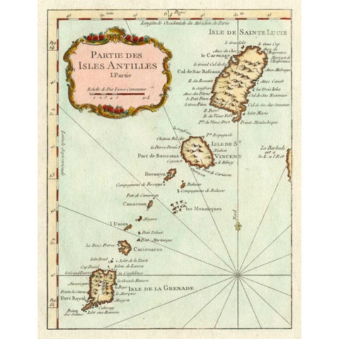 Petite Map of the Antilles Islands II Gold Ornate Wood Framed Art Print with Double Matting by Unknown