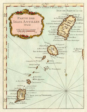 Petite Map of the Antilles Islands II White Modern Wood Framed Art Print with Double Matting by Unknown