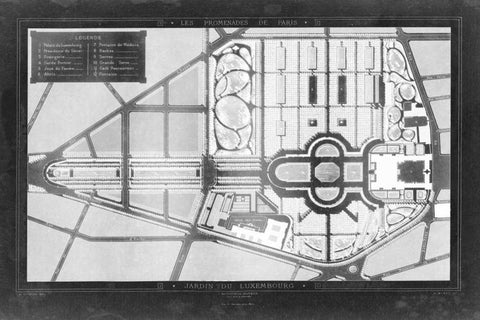 French Garden Blueprint II White Modern Wood Framed Art Print with Double Matting by unknown