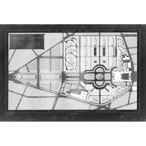 French Garden Blueprint II Black Modern Wood Framed Art Print by unknown