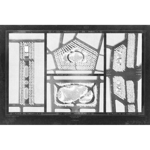French Garden Blueprint III Gold Ornate Wood Framed Art Print with Double Matting by Unknown