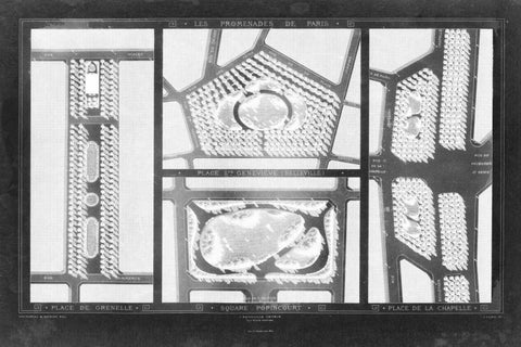 French Garden Blueprint III Black Ornate Wood Framed Art Print with Double Matting by Unknown
