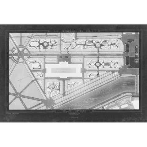 French Garden Blueprint IV Gold Ornate Wood Framed Art Print with Double Matting by Unknown