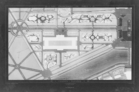 French Garden Blueprint IV Black Ornate Wood Framed Art Print with Double Matting by Unknown