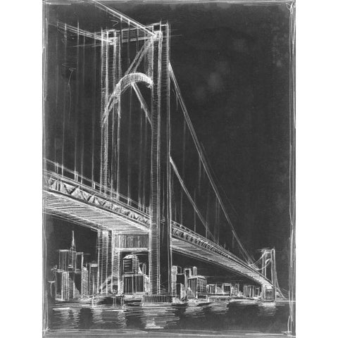Suspension Bridge Blueprint I Black Modern Wood Framed Art Print by Harper, Ethan