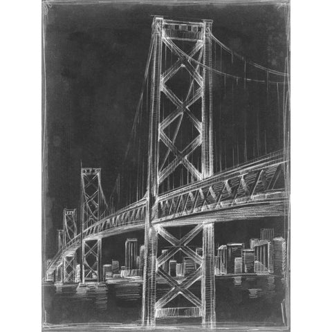 Suspension Bridge Blueprint II Gold Ornate Wood Framed Art Print with Double Matting by Harper, Ethan