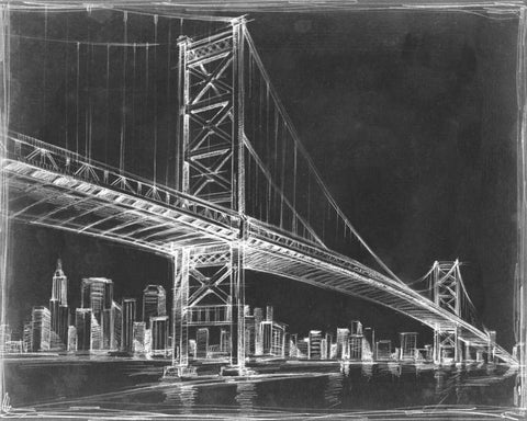 Suspension Bridge Blueprint III White Modern Wood Framed Art Print with Double Matting by Harper, Ethan