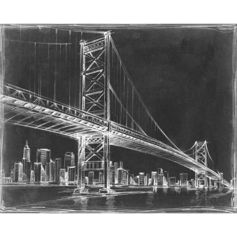 Suspension Bridge Blueprint III Gold Ornate Wood Framed Art Print with Double Matting by Harper, Ethan