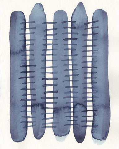 Indigo Stitchy II White Modern Wood Framed Art Print with Double Matting by Galapon, Nikki