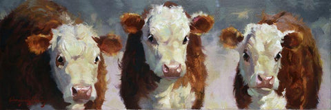 Custom Winter Calves (ASH) Black Ornate Wood Framed Art Print with Double Matting by Hawley, Carolyne