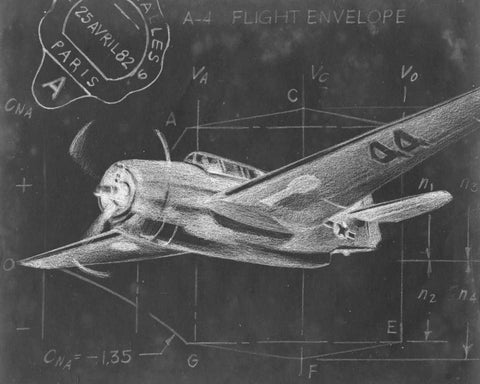 Flight Schematic II White Modern Wood Framed Art Print with Double Matting by Harper, Ethan