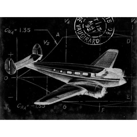 Flight Schematic IV Black Modern Wood Framed Art Print with Double Matting by Ethan Harper