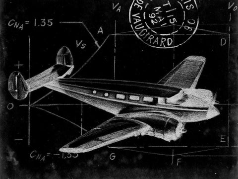 Flight Schematic IV White Modern Wood Framed Art Print with Double Matting by Ethan Harper