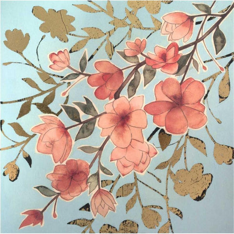 Golden Cherry Blossoms II Black Modern Wood Framed Art Print with Double Matting by Popp, Grace