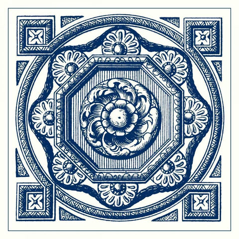 Indigo Medallion I Black Ornate Wood Framed Art Print with Double Matting by Vision Studio