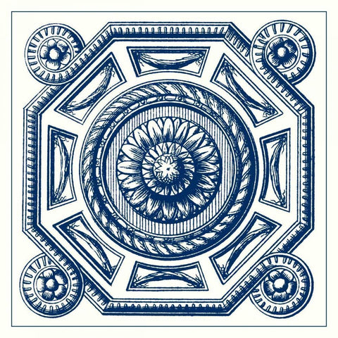 Indigo Medallion II White Modern Wood Framed Art Print with Double Matting by Vision Studio