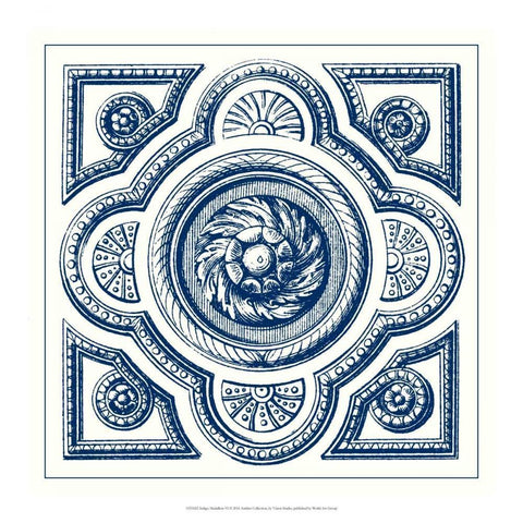 Indigo Medallion VI White Modern Wood Framed Art Print with Double Matting by Vision Studio