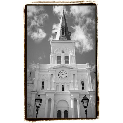 St. Louis Cathedral, Jackson Square I White Modern Wood Framed Art Print by DeNardo, Laura